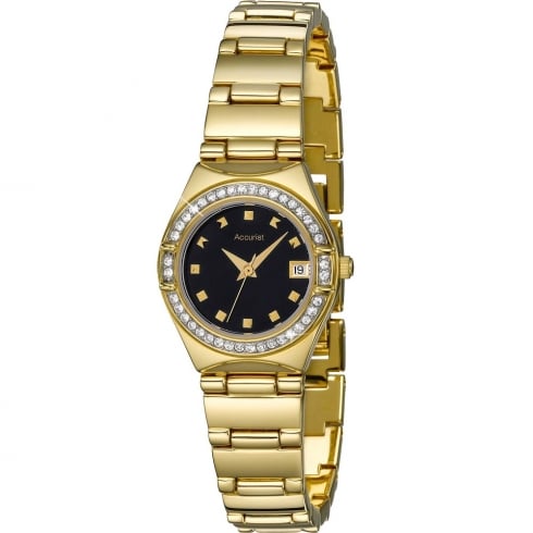 Accurist Black Dial Gold Bracelet Ladies Watch LB1660B