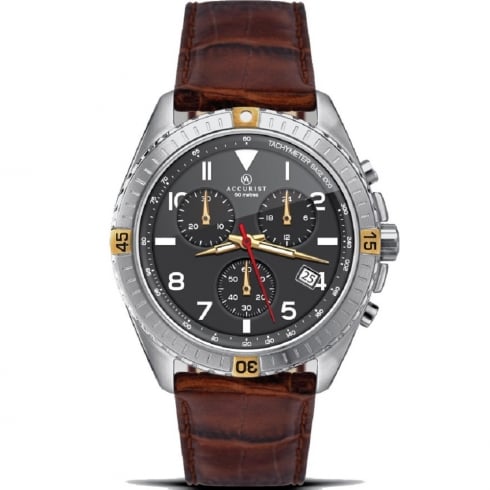 Accurist Chronograph Black Dial Brown Leather Strap Gents Watch 7142