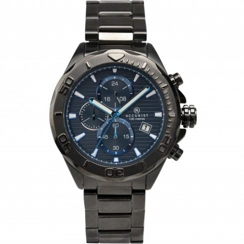 Accurist Chronograph Blue Dial Black Bracelet Gents Watch 7182