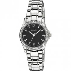 Accurist Stone Set Black Dial Stainless Steel Bracelet Ladies Watch LB1744B