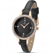 Accurist Stone Set  Dial Black Leather Strap Ladies Watch 8044