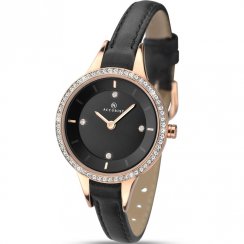 Accurist Stone Set  Dial Black Leather Strap Ladies Watch 8044