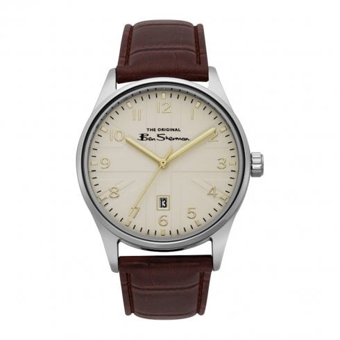 Ben Sherman Script Gents Cream Dial Brown Leather Strap Watch BS017BR