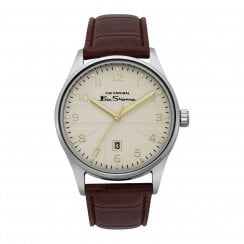 Ben Sherman Script Gents Cream Dial Brown Leather Strap Watch BS017BR