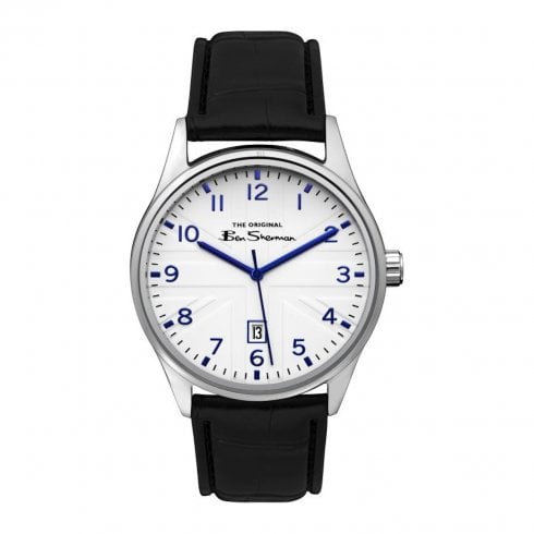 Ben Sherman Script Gents White Dial Black Leather Strap Gents Watch BS017B