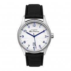 Ben Sherman Script Gents White Dial Black Leather Strap Gents Watch BS017B