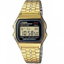 Casio Collection Digital Chronograph Black Dial Gold Bracelet Watch A159WGEA-1EF