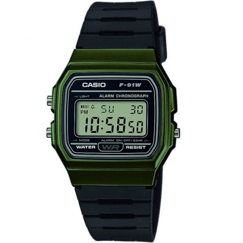 Casio Collection Digital Chronograph Black Resin Strap Unisex Watch F-91WM-3AEF