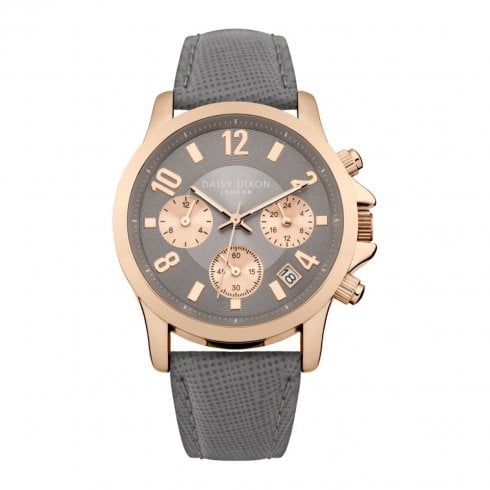 Daisy Dixon Adriana Rose Gold Plated Grey Leather Strap Ladies Watch DD002ERG