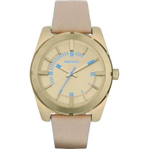 Diesel Company gold dial leather strap Mens watch DZ5357