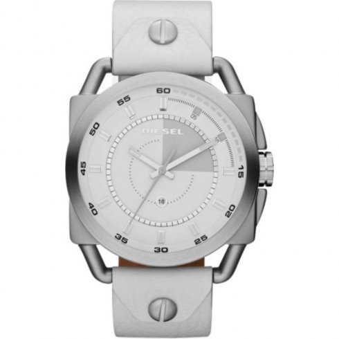 Diesel Descender white dial leather strap Mens watch DZ1577