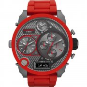 Diesel SBA Chronograph Black Dial Red Bracelet Mens Watch DZ7279