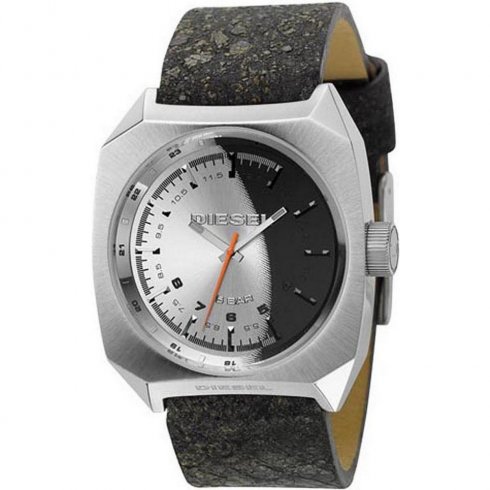 Diesel Silver & Black Dial Black Leather Strap Mens Watch DZ1269