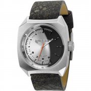 Diesel Silver & Black Dial Black Leather Strap Mens Watch DZ1269