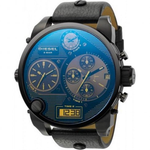 Diesel Super black dial chronograph leather strap Mens watch DZ7127
