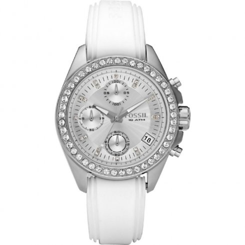 Fossil Decker silver dial chronograph resin strap Ladies watch ES2883