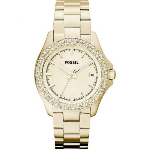 Fossil Retro Traveller Champagne Dial Gold Bracelet Ladies Watch AM4453