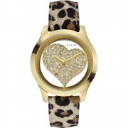 Guess Clearly Heart gold dial leather strap Ladies watch W0113L7