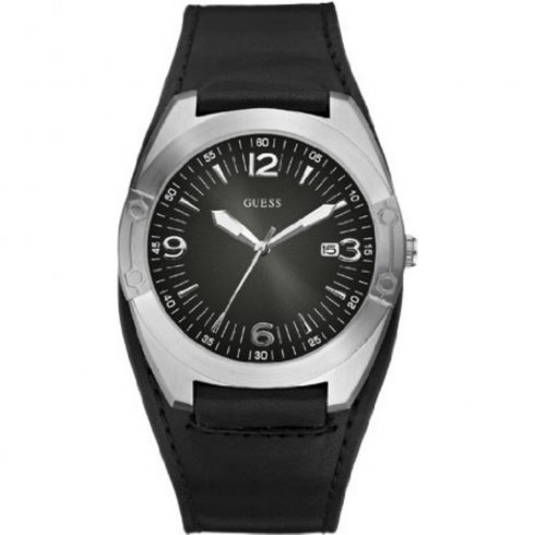 Guess Framed black dial leather cuff Mens watch W75052G1