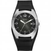 Guess Framed black dial leather cuff Mens watch W75052G1