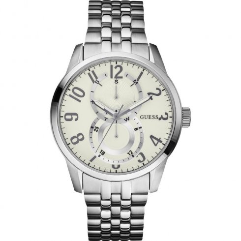 Guess Inner Circle cream dial stainless steel bracelet Mens watch W13100G2