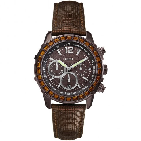Guess Lady B brown dial chronograph leather strap Ladies watch W0017L4