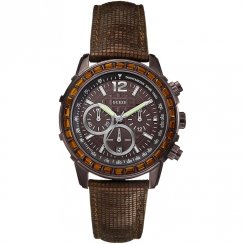 Guess Lady B brown dial chronograph leather strap Ladies watch W0017L4