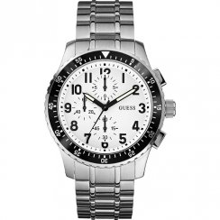 Guess Mission white dial chronograph stainless steel bracelet Mens watch W19007G1