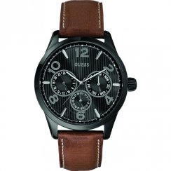 Guess Passage black dial leather strap Mens watch W0493G3