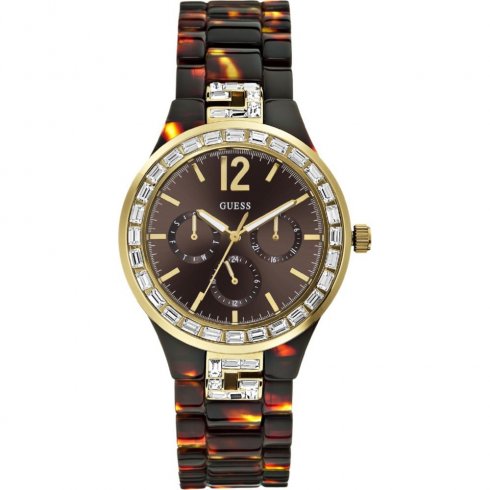 Guess Sparkler brown dial resin bracelet Ladies watch W0078L1