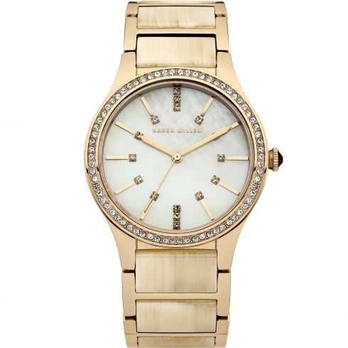 Karen Millen Beige Dial Gold Bracelet with Inlay Ladies Watch KM128CGM