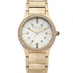 Karen Millen Beige Dial Gold Bracelet with Inlay Ladies Watch KM128CGM