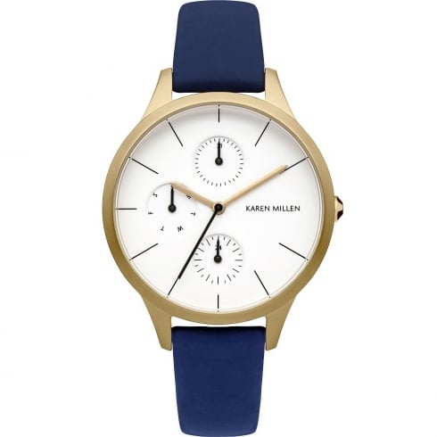 Karen Millen White Dial Blue Leather Strap Ladies Watch KM144UGA