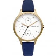 Karen Millen White Dial Blue Leather Strap Ladies Watch KM144UGA