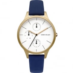 Karen Millen White Dial Blue Leather Strap Ladies Watch KM144UGA