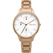 Karen Millen White Dial Rose Gold Bracelet Ladies Watch KM144RGM