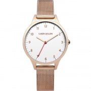 Karen Millen White Dial Rose Gold Mesh Strap Ladies Watch KM118RGM