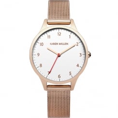 Karen Millen White Dial Rose Gold Mesh Strap Ladies Watch KM118RGM