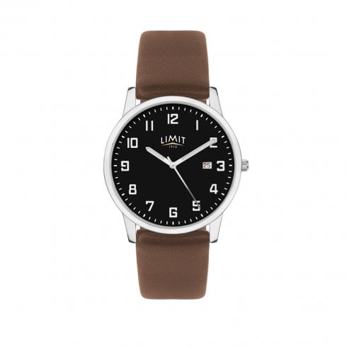 Limit Black Dial Brown Faux Leather Strap Gents Watch 5744
