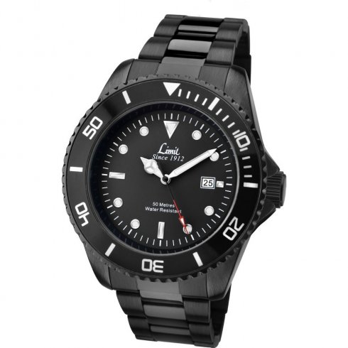 Limit Black Dial IP Black Stainless Steel Bracelet Mens Watch 5517
