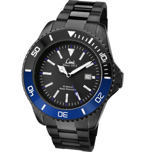 Limit Black Dial IP Black Stainless Steel Bracelet Mens Watch 5519