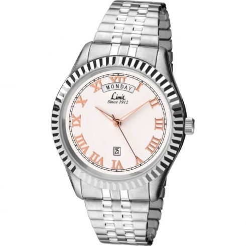 Limit Classic White Dial Chrome Expander Bracelet Gents Watch 5515