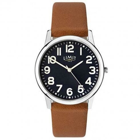 Limit Gents Black Dial Tan Faux Leather Strap Watch 5761