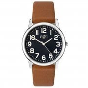 Limit Gents Black Dial Tan Faux Leather Strap Watch 5761