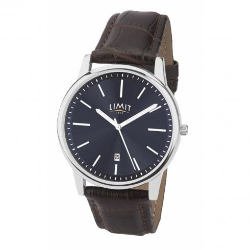 Limit Gents Navy Dial Brown Faux Leather Strap Watch 5745