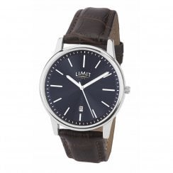 Limit Gents Navy Dial Brown Faux Leather Strap Watch 5745