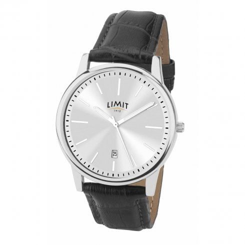 Limit Gents Silver Dial Black Faux Leather Strap Watch 5746