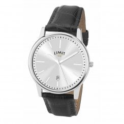 Limit Gents Silver Dial Black Faux Leather Strap Watch 5746