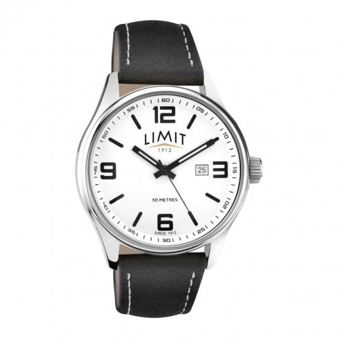 Limit Gents White Dial Black Faux Leather Strap Wristwatch 5540