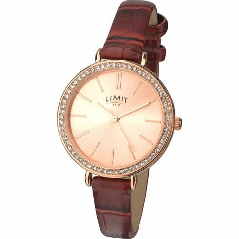 Limit Heather Rose Gold Dial Burgundy Leather Strap Ladies Watch 6373